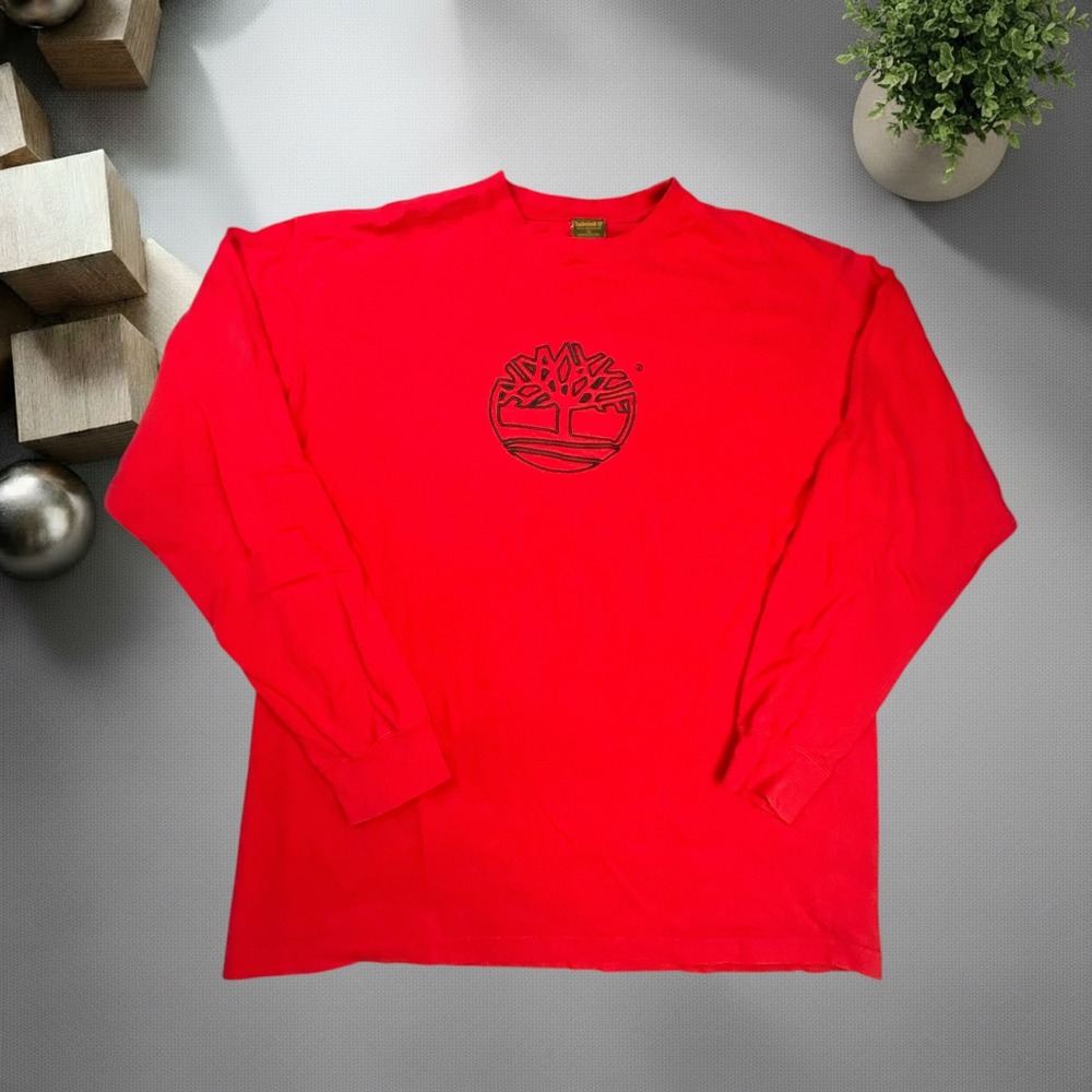 Vintage Timberland Weathergear Red Long Sleeve Logo Shirt XL Y2K Streetwear